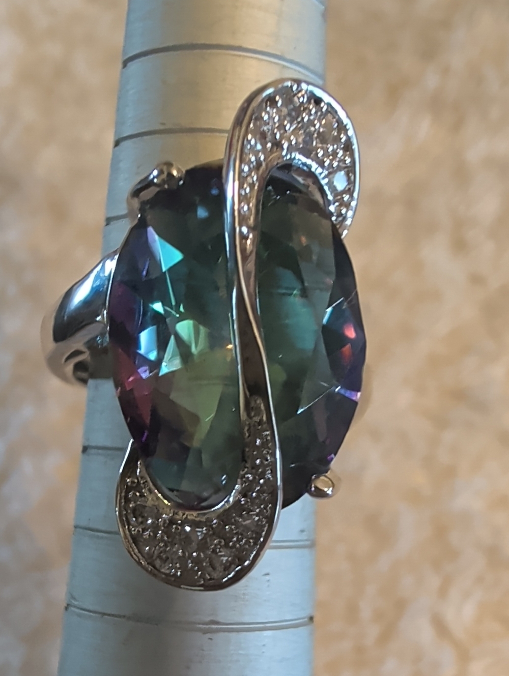 Mystic Topaz/Quartz/CZ Sterling Silver Swirl Cocktail Ring - Size 6